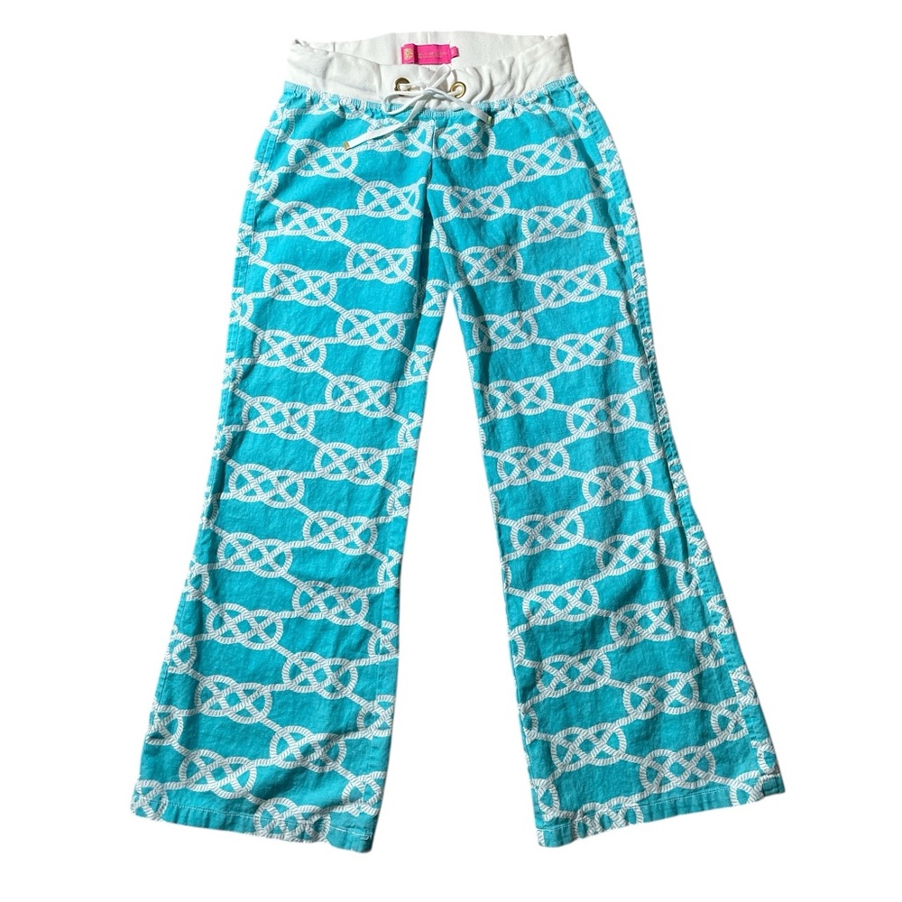 Y4- Linen Pants Macbeth Collection by Margaret Josephs Pink & White Garment - Picture 2 of 5